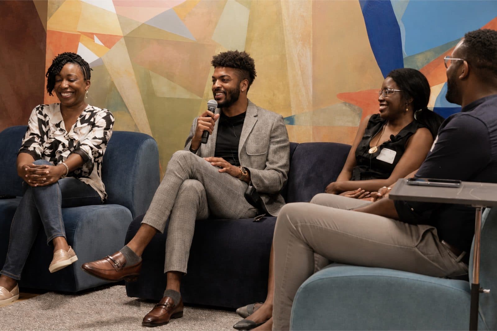 Tony speaking on a panel at Spotify